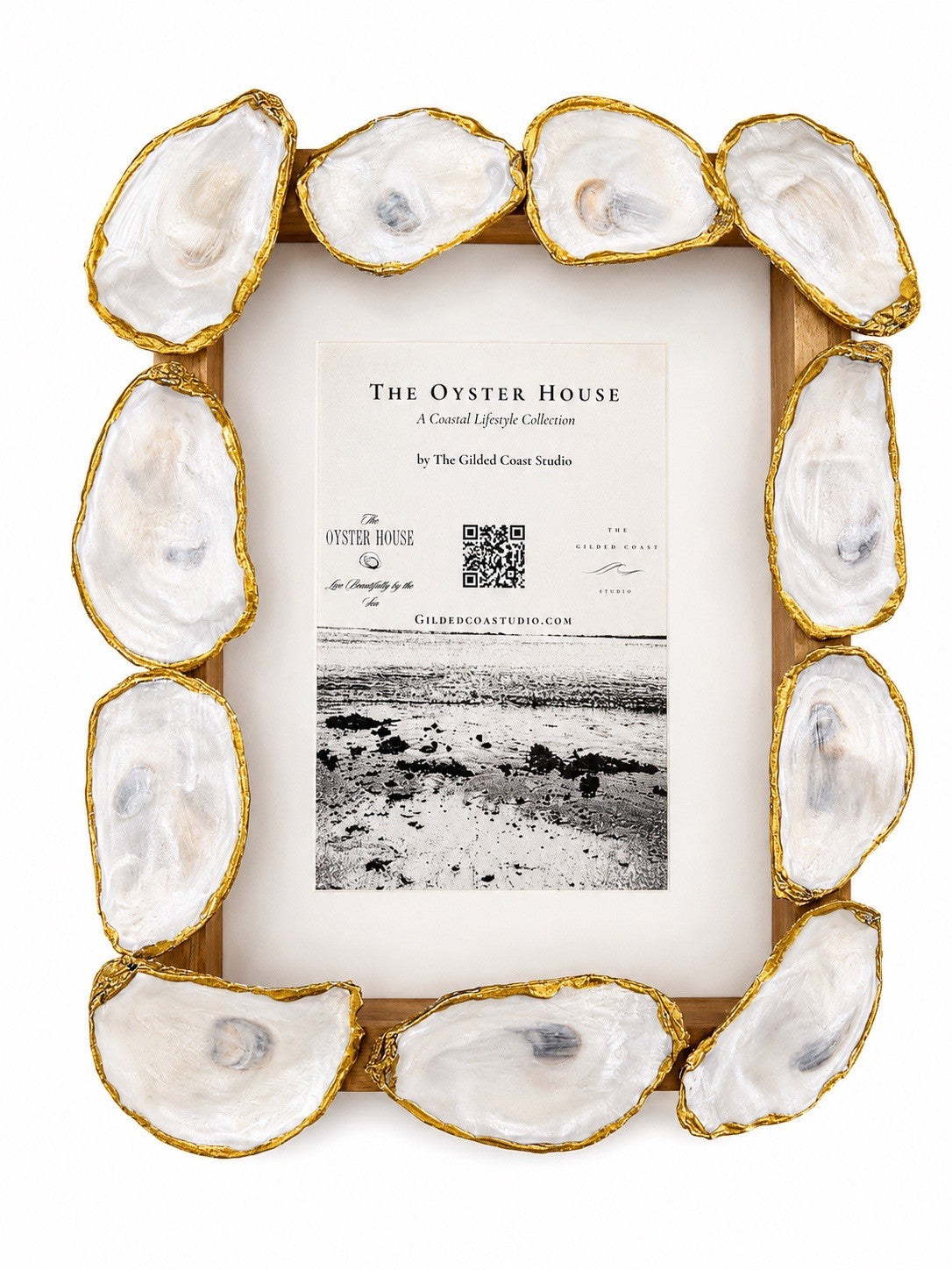 Golden Tide Frame- 5x7 Handmade Wooden Frame with Gilded Edge Pearlescent Oyster Shells